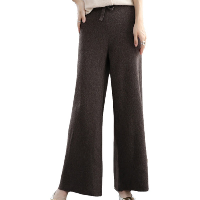 Damen High‑Waist Palazzo‑Strickhose mit Kordelzug und kaschmirähnlicher Weichheit Drune