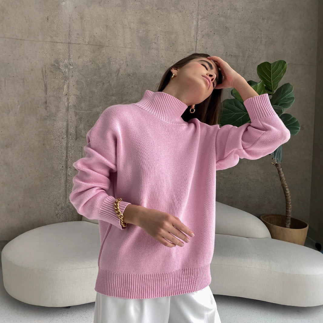 Damen eleganter Strickpullover mit hohem Kragen Drune