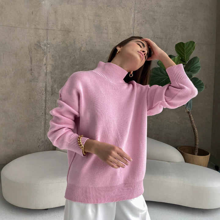 Damen eleganter Strickpullover mit hohem Kragen Drune