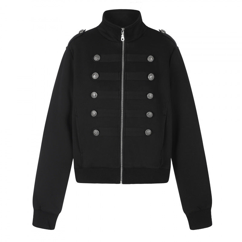 Unisex Sweatjacke im Military-Look mit doppelter Knopfleiste Drune