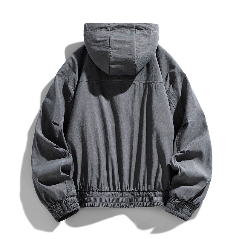Herren Oversize Canvas-Utility-Kapuzenjacke mit versteckter Druckknopfleiste und Reißverschlusstaschen Drune