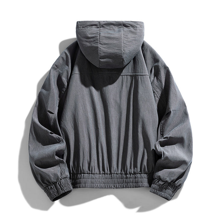 Herren Oversize Canvas-Utility-Kapuzenjacke mit versteckter Druckknopfleiste und Reißverschlusstaschen Drune