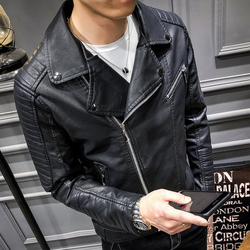 Herren Modische Bikerjacke aus hochwertigem Kunstleder Drune