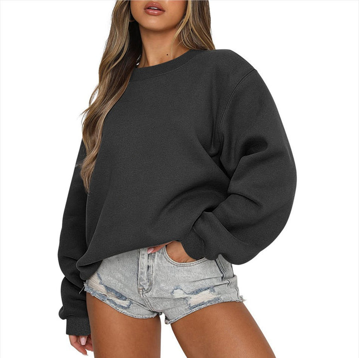 Damen nan oversized Rundhals-Sweatshirt aus Baumwollmix mit überschnittener Schulter, angerauter Innenseite und elastischen Bündchen Drune
