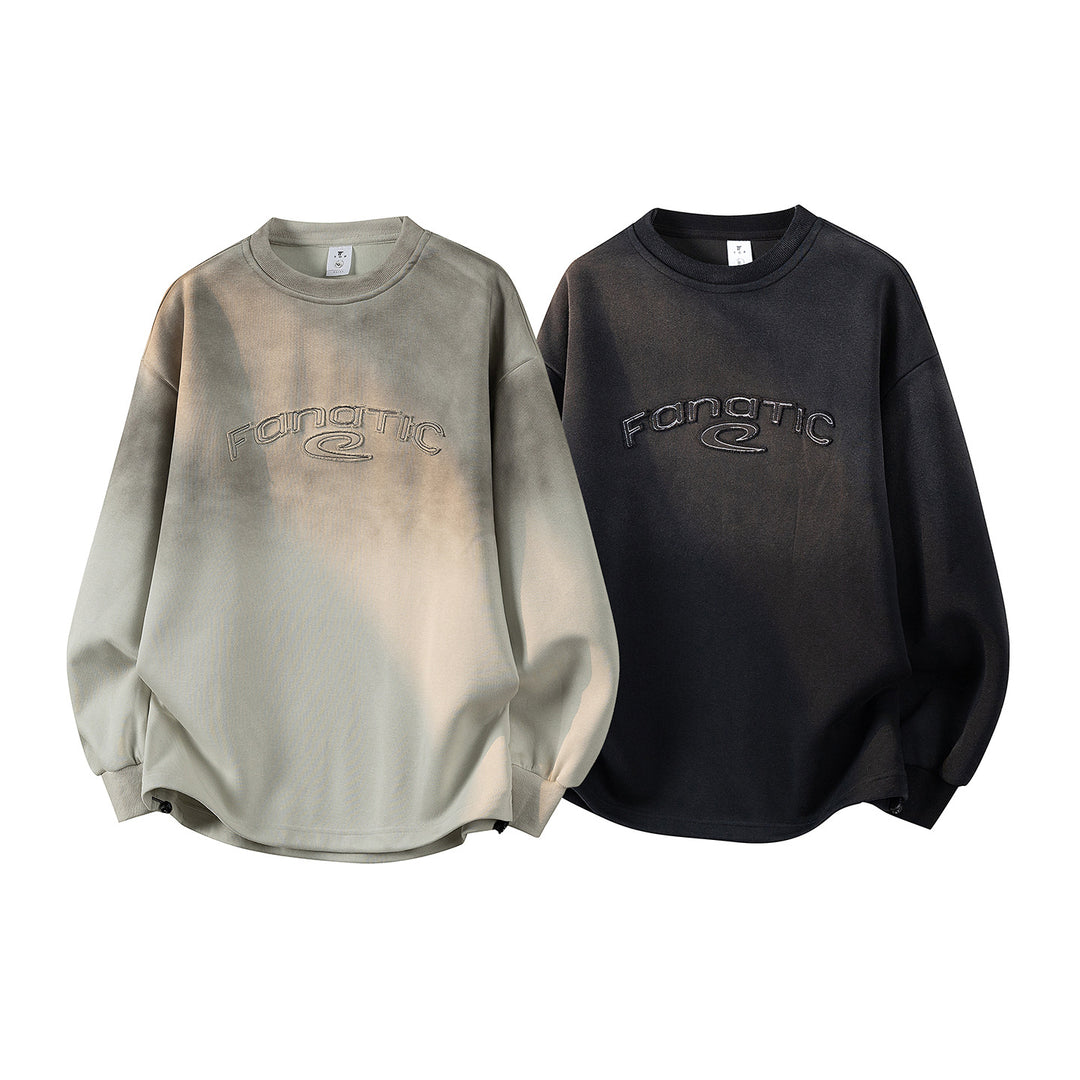 Damen Oversize-Sweatshirt mit gesticktem Schriftzug, abgerundetem Saum & überschnittener Schulter Drune
