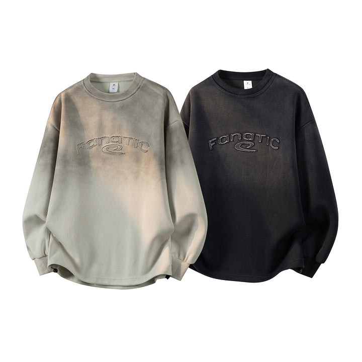 Damen Oversize-Sweatshirt mit gesticktem Schriftzug, abgerundetem Saum & überschnittener Schulter Drune