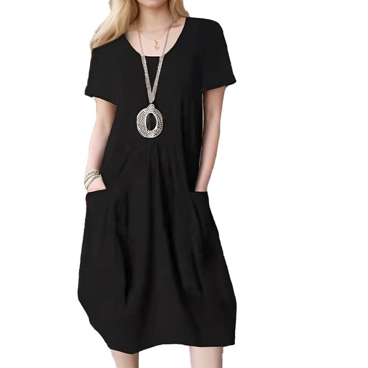 Damen lässiges Kurzarm-Kleid mit seitlichen Taschen und lockerem Schnitt Drune
