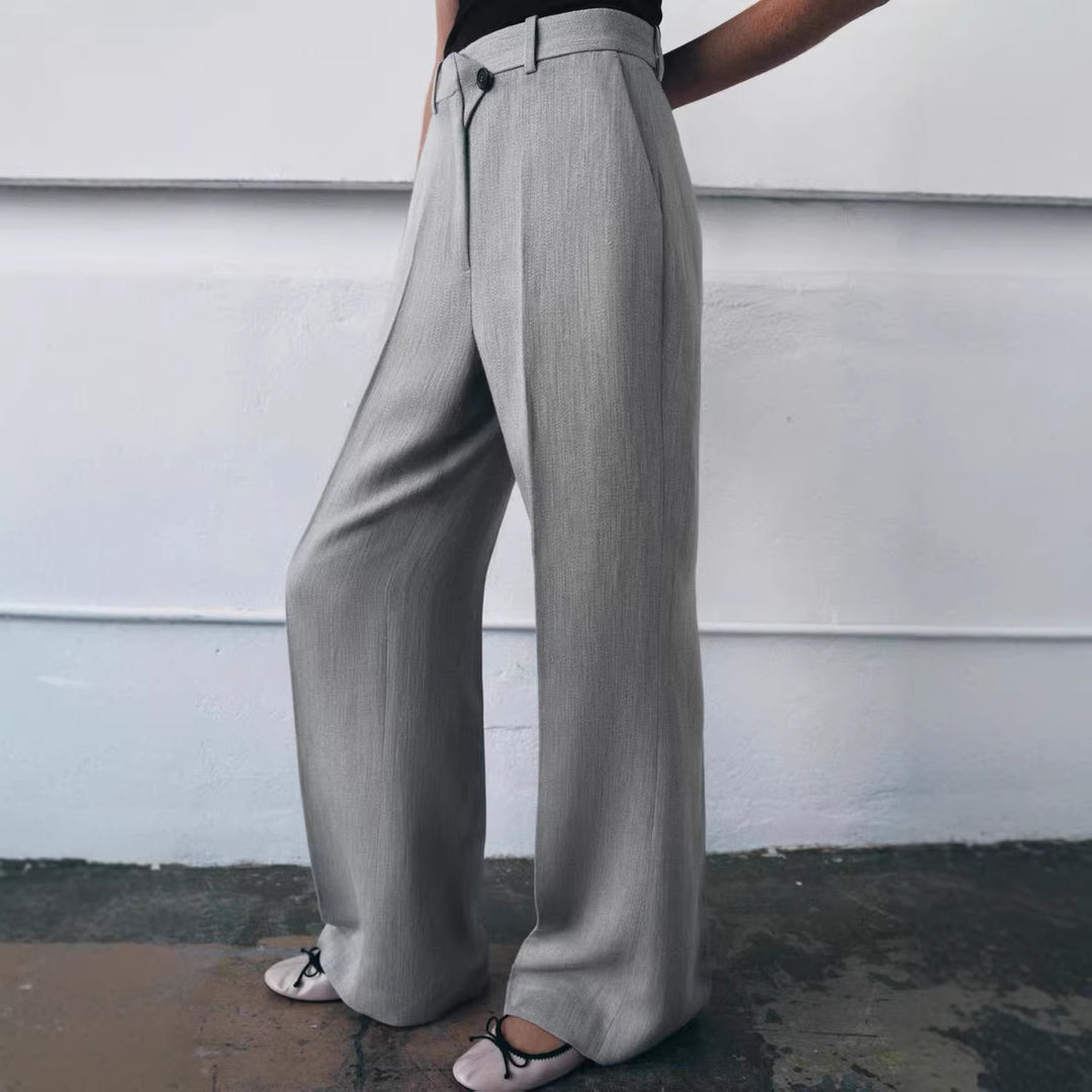 Damen Hochtaillierte weite Stoffhose mit geradem Bein und Seitentaschen Drune