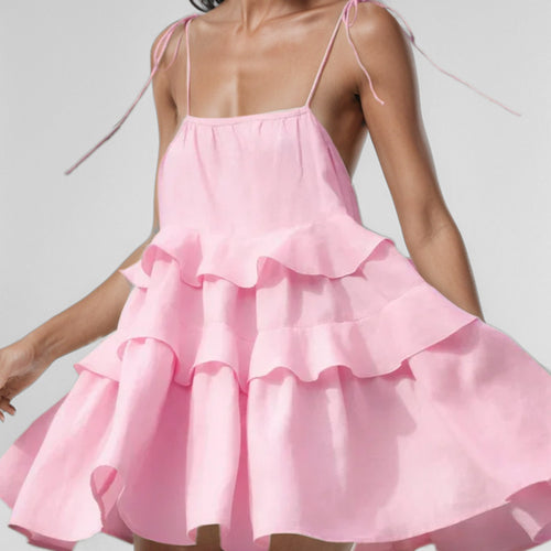 Damen Sommerkleid mit voluminösen Rüschendetails und schwingendem Saum Drune
