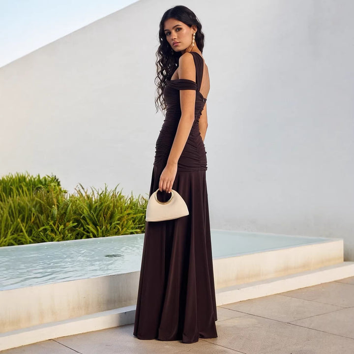 Damen elegantes, tailliertes Abendkleid mit asymmetrischem Träger Drune