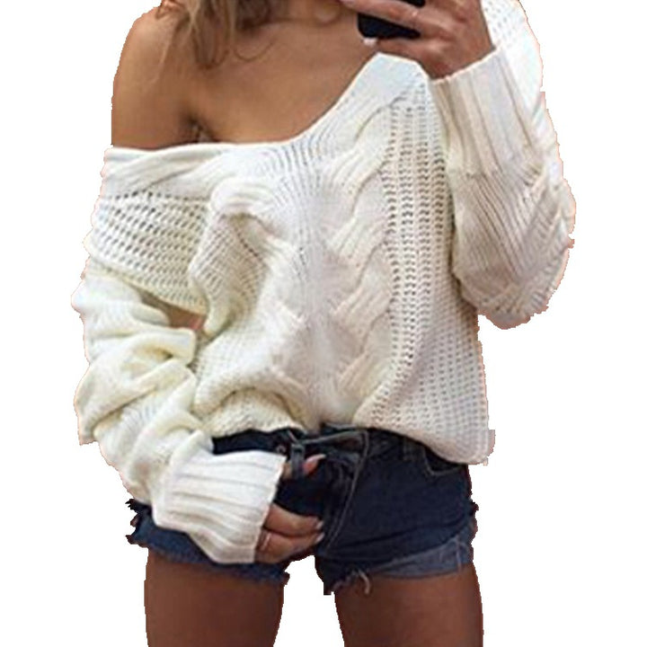 Damen Grobstrick Pullover im lässigen Off-Shoulder-Stil mit besonderen Ajour-Details Drune