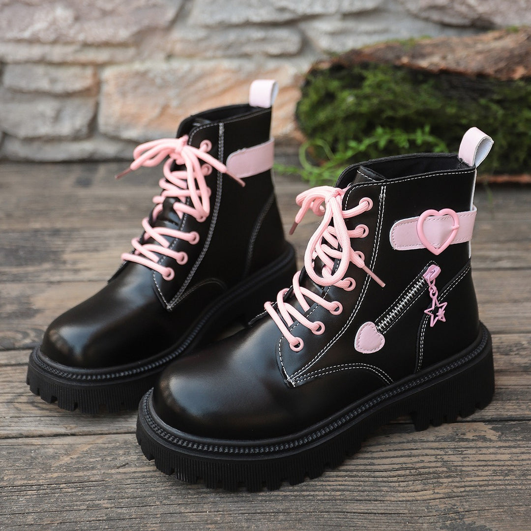Damen Modische High-Top Boots mit Herz-Details Drune