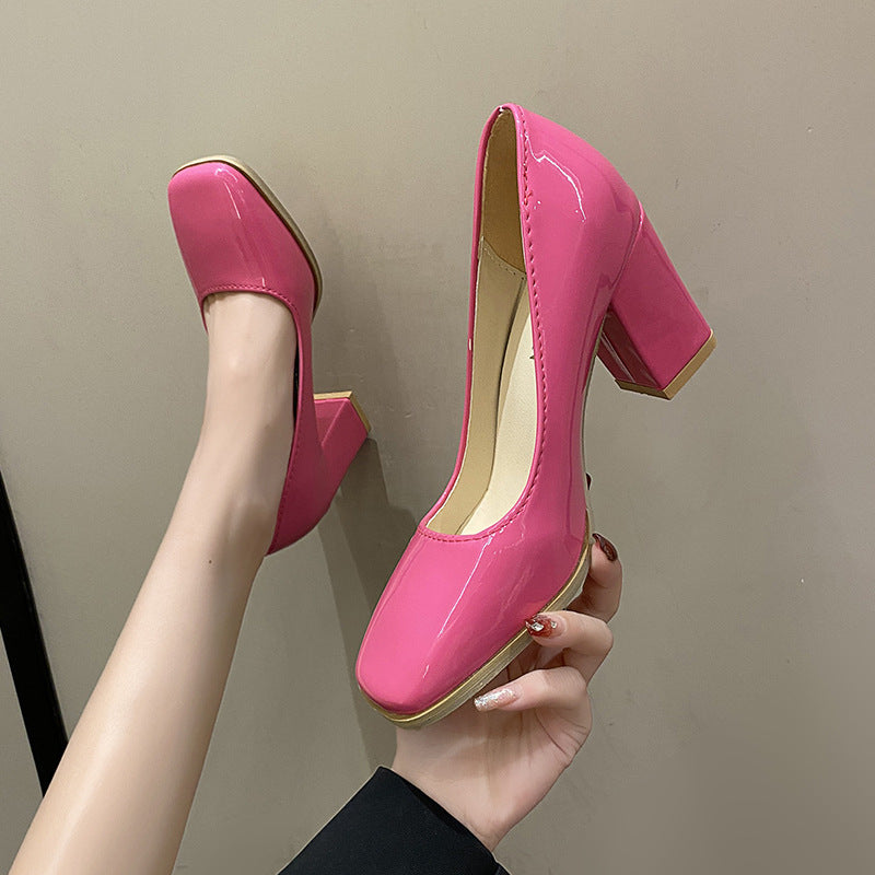 Damen elegante Pumps mit quadratischer Zehenkappe und hohem Blockabsatz Drune