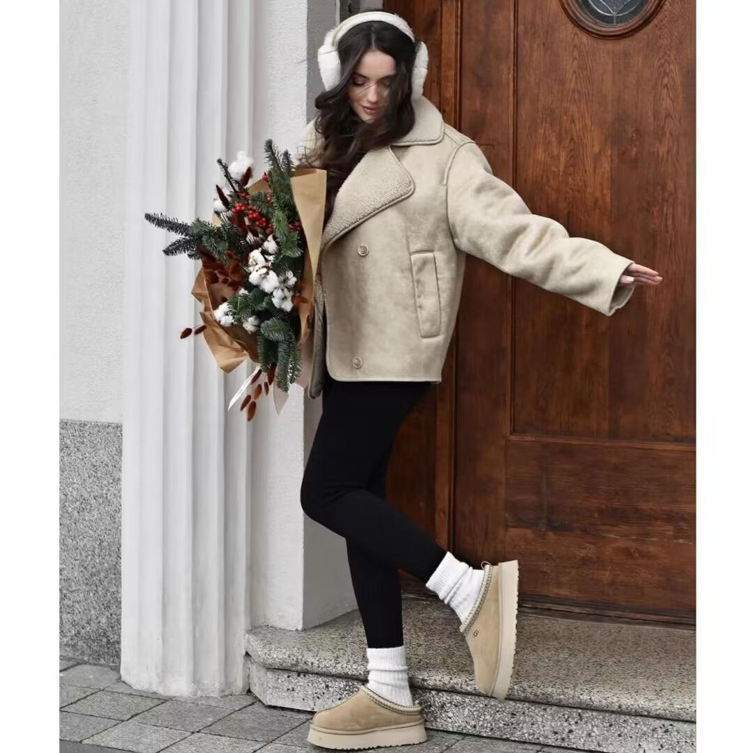 Damen Kuschelige Jacke mit Kunstfellkragen Drune