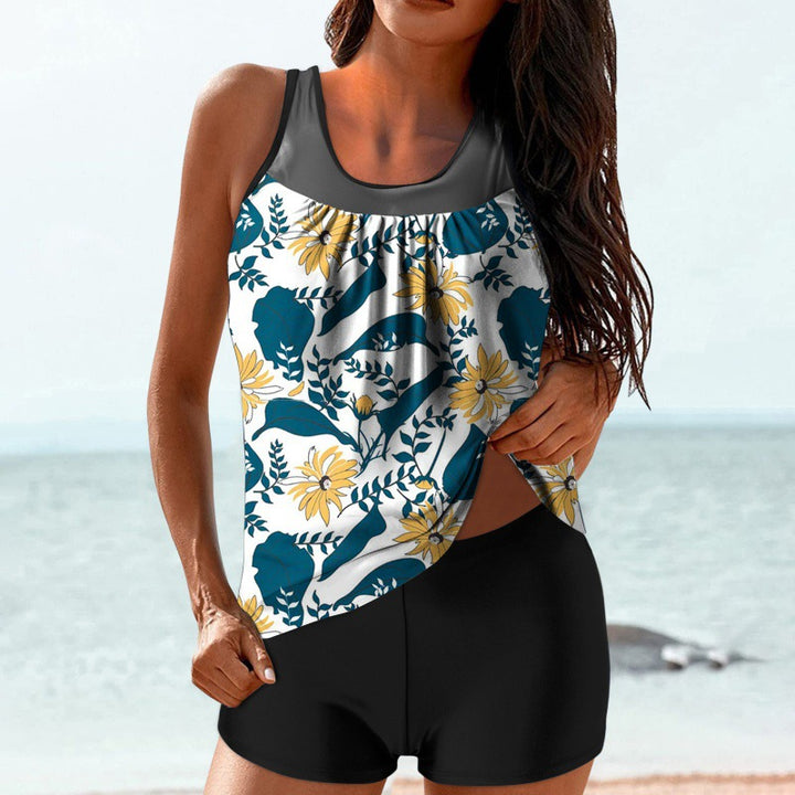Damen Tankini-Set mit floralem Oberteil und sportlichem Hosenansatz Drune