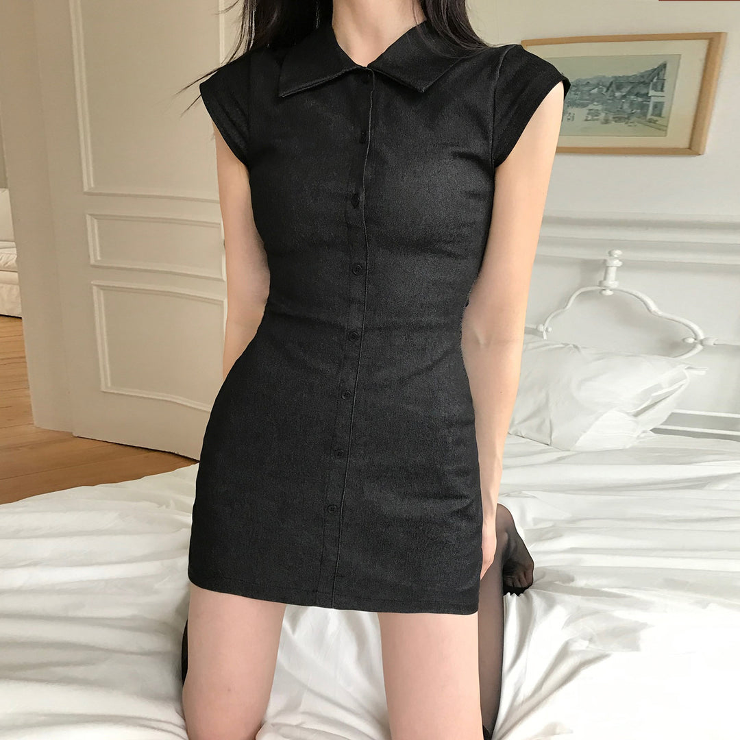 Damen Hemdkleid mit figurbetonter Silhouette und kurzen Ärmeln Drune