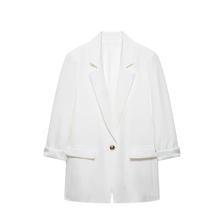 Damen taillierter Longblazer mit Umschlagärmeln und dekorativem Knopf Drune