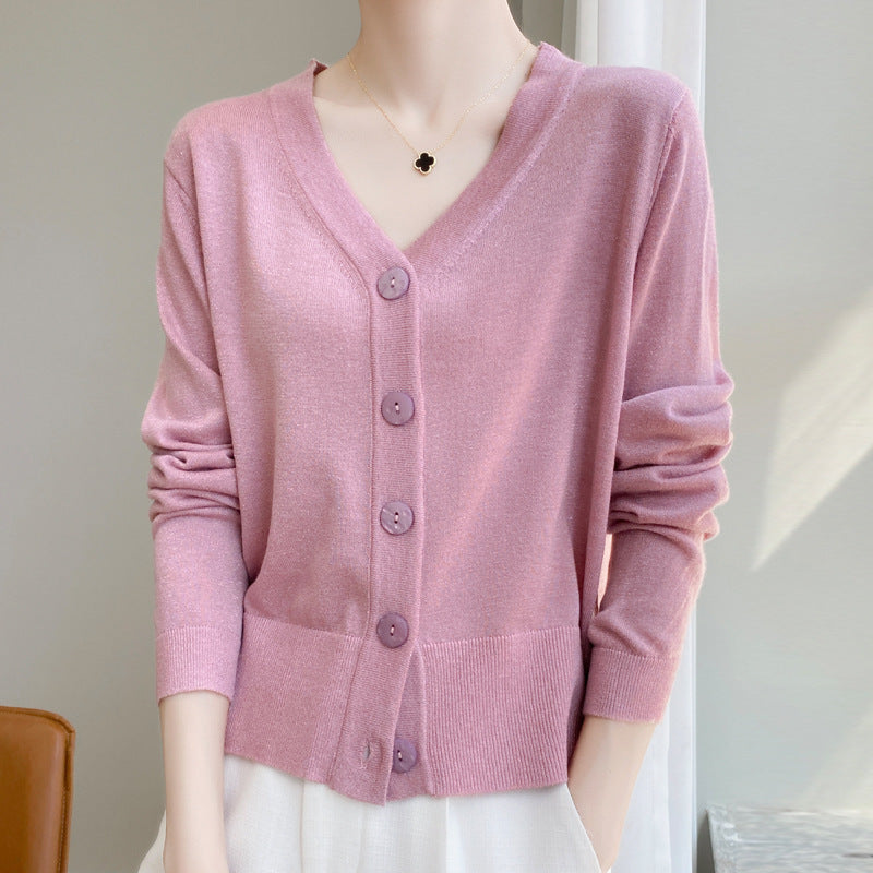Damen Leichter V‑Ausschnitt-Cardigan mit seitlichem Saumschlitz und geripptem Bund Drune