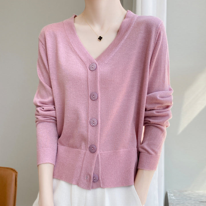 Damen Leichter V‑Ausschnitt-Cardigan mit seitlichem Saumschlitz und geripptem Bund Drune