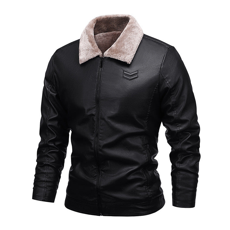 Herren Kunstleder-Pilotblouson mit Teddykragen und windabweisender Außenlage Drune