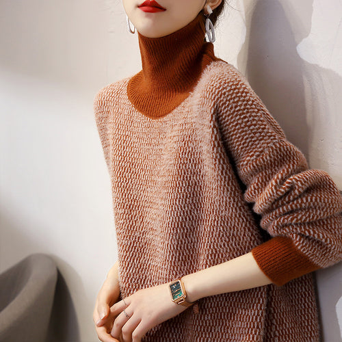 Damen Grobstrickpullover mit hohem Kragen und modischem Strukturmuster Drune