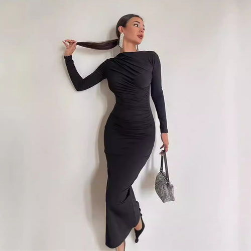 Damen nan gerafftes Maxikleid mit asymmetrischem Ausschnitt und taillierter Silhouette Drune