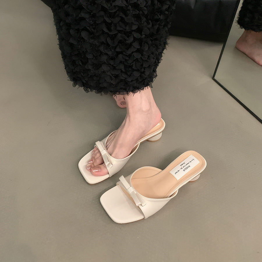 Damen Mules mit elegantem Schleifenakzent und komfortablem Blockabsatz Drune