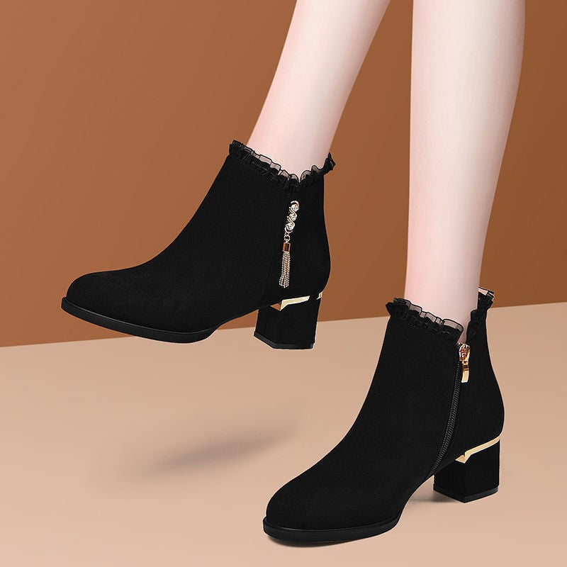 Damen Elegante Ankle Boots mit Rüschen-Detail Drune