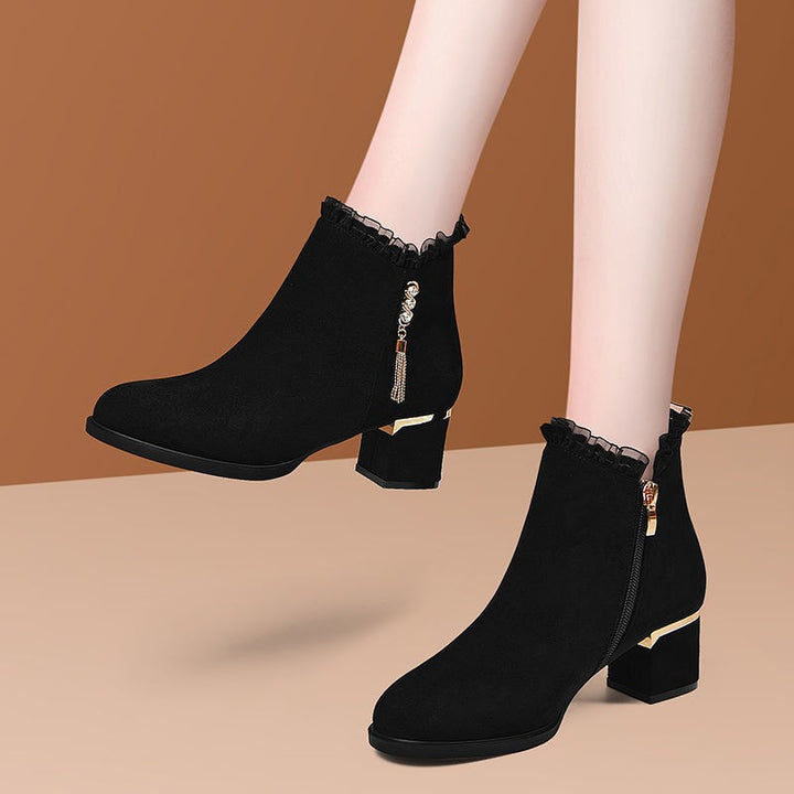 Damen Elegante Ankle Boots mit Rüschen-Detail Drune