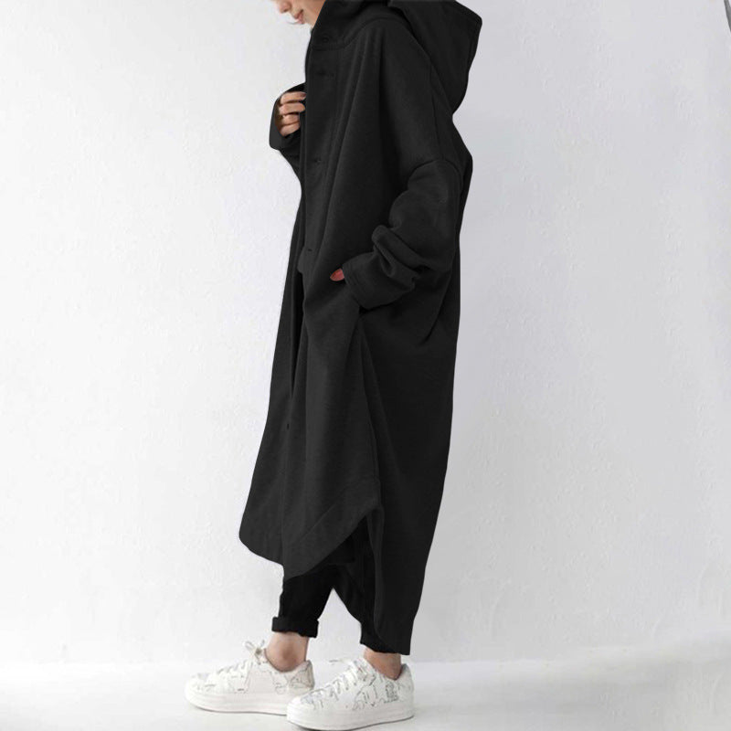 Damen nan weites Kapuzen-Kokonmantel mit asymmetrischem Saum und großen Eingrifftaschen Drune