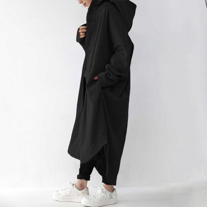 Damen nan weites Kapuzen-Kokonmantel mit asymmetrischem Saum und großen Eingrifftaschen Drune