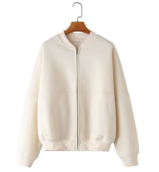 Damen 300+ minimalistische Oversize‑Bomberjacke mit durchgehendem Reißverschluss und gerippten Bündchen Drune