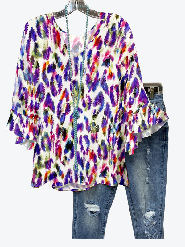 Damen Bluse mit voluminösen Ärmeln und farbenfrohem Muster Drune