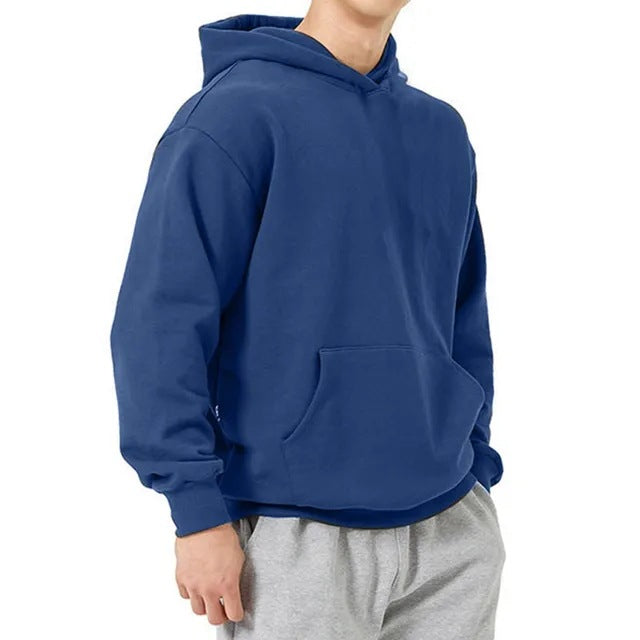 Herren nan schwerer Kapuzenpullover im Boxy-Cut mit Kängurutasche, geripptem Saum und angerauter Innenseite Drune