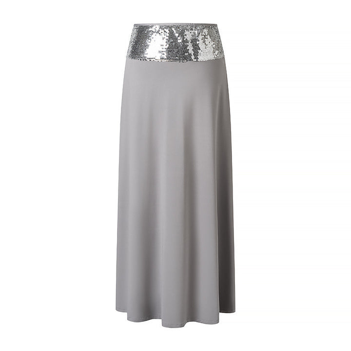 Damen elegantes Wickeloberteil und maxilanger Rock mit Paillettenbund Drune