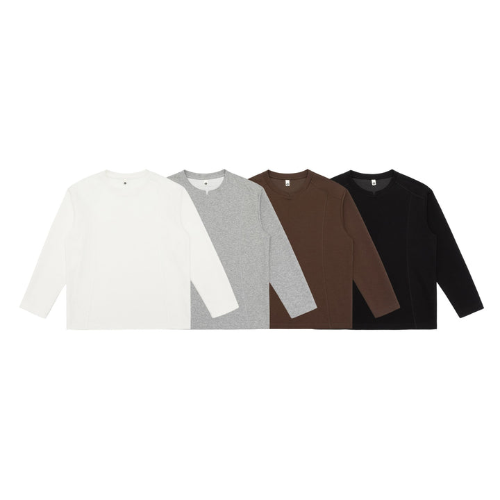 Damen Feines Baumwoll-Langarmshirt mit geradem Saum und Ziernaht-Detail Drune