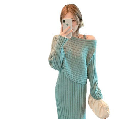 Damen Eleganter Strickpullover mit Schulterfreigabe und feiner Rippstruktur Drune