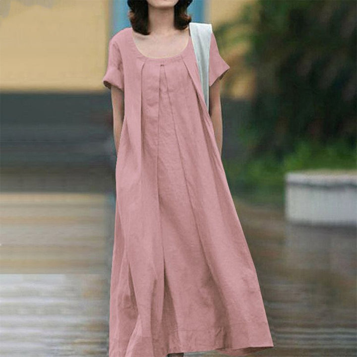 Damen Maxi-Kleid mit weitem Schnitt und elegantem Rundhalsausschnitt Drune