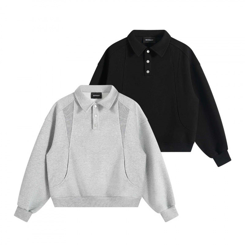 Unisex Boxy-Polo-Sweatshirt mit Henley-Knopfleiste, Raglanärmeln und Eingrifftaschen Drune