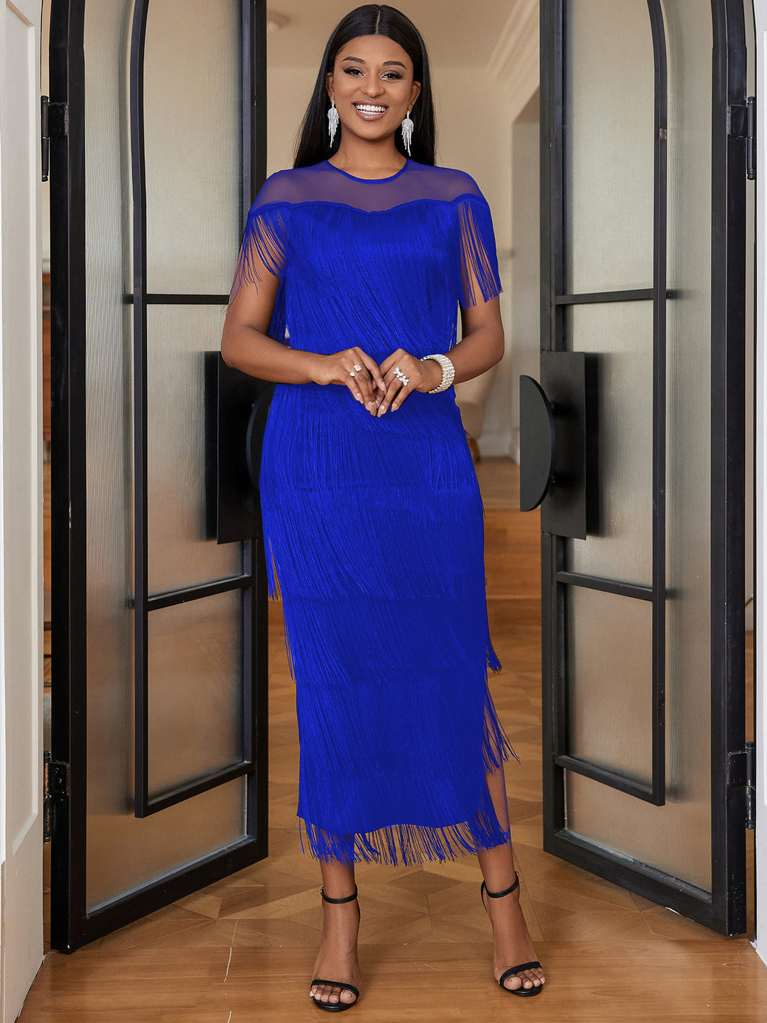 Damen elegantes Fransen Abendkleid Drune