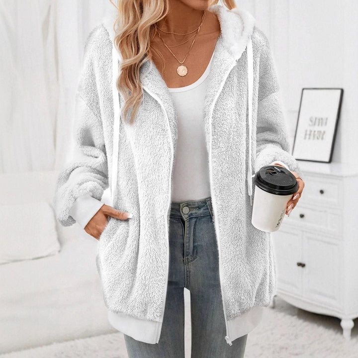 Damen Kuschelige Teddy-Fleece-Kapuzenjacke mit Reißverschluss und Oversized-Schnitt Drune