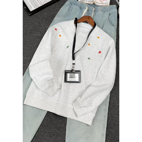Damen Gemusterter Sweatshirt mit floralem Design Drune