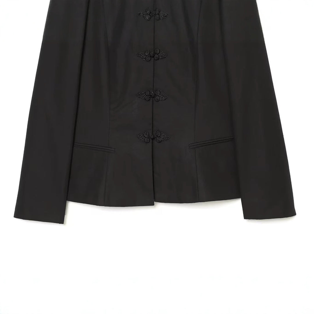 Damen Kurze taillierte Jacke mit Mandarin-Kragen und dekorativen Knotenverschlüssen Drune