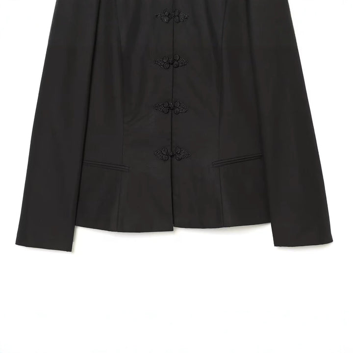 Damen Kurze taillierte Jacke mit Mandarin-Kragen und dekorativen Knotenverschlüssen Drune