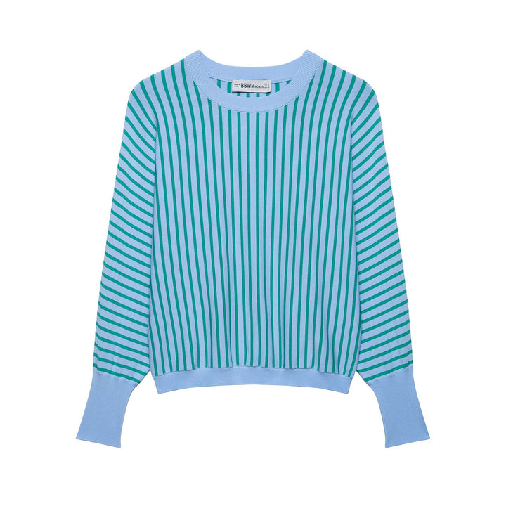 Damen Gestreifter Cropped Feinstrickpullover mit verlängerten Bündchen Drune