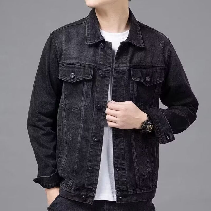 Herren Modische Denimjacke mit Knöpfen Drune