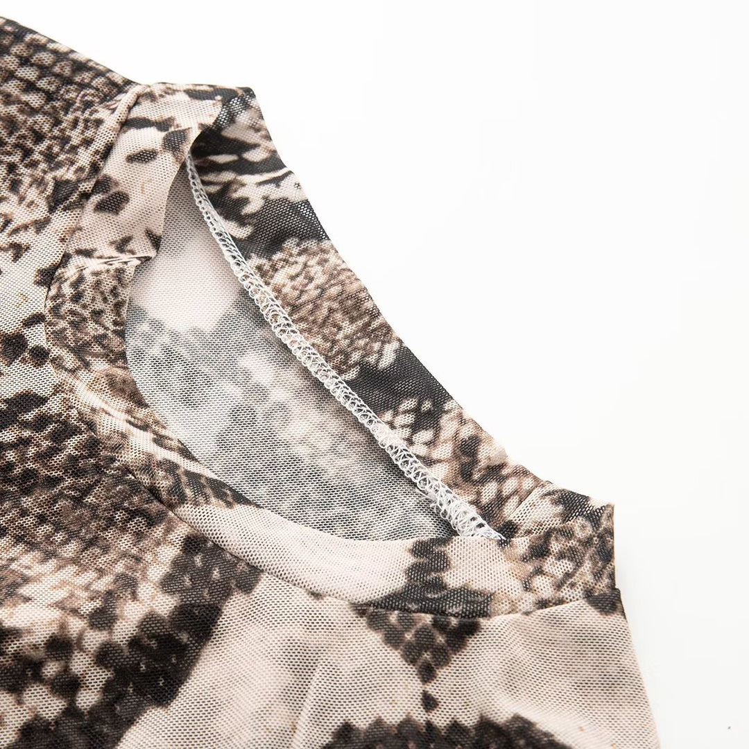 Damen Langes Bodycon-Maxikleid mit Rundhals und Schlangenprint Drune
