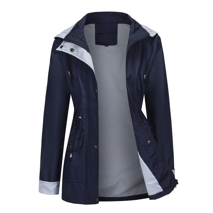 Damen nan leichte wasserdichte Regenjacke mit Kapuze und Taillenzug Drune