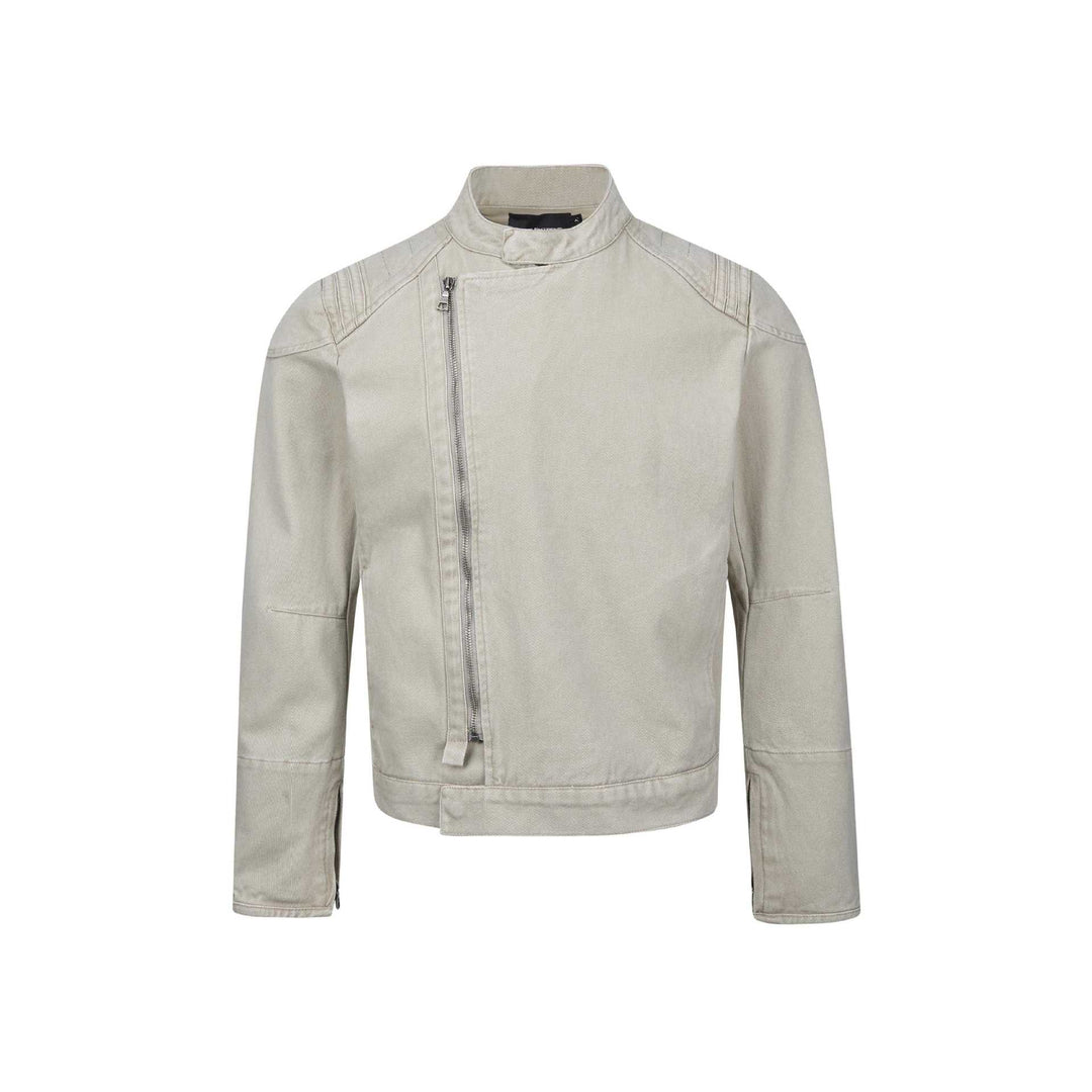 Herren Kurz geschnittener asymmetrischer Canvas-Bikerblouson mit Funnelkragen und Reißverschluss-Detail Drune