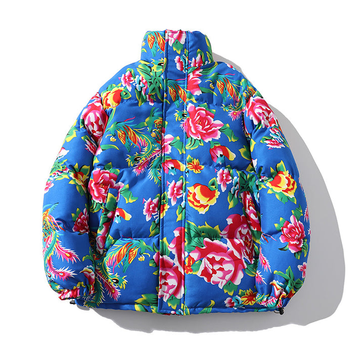 Damen Gefütterte gesteppte Pufferjacke mit großfloralem Print und Stehkragen Drune